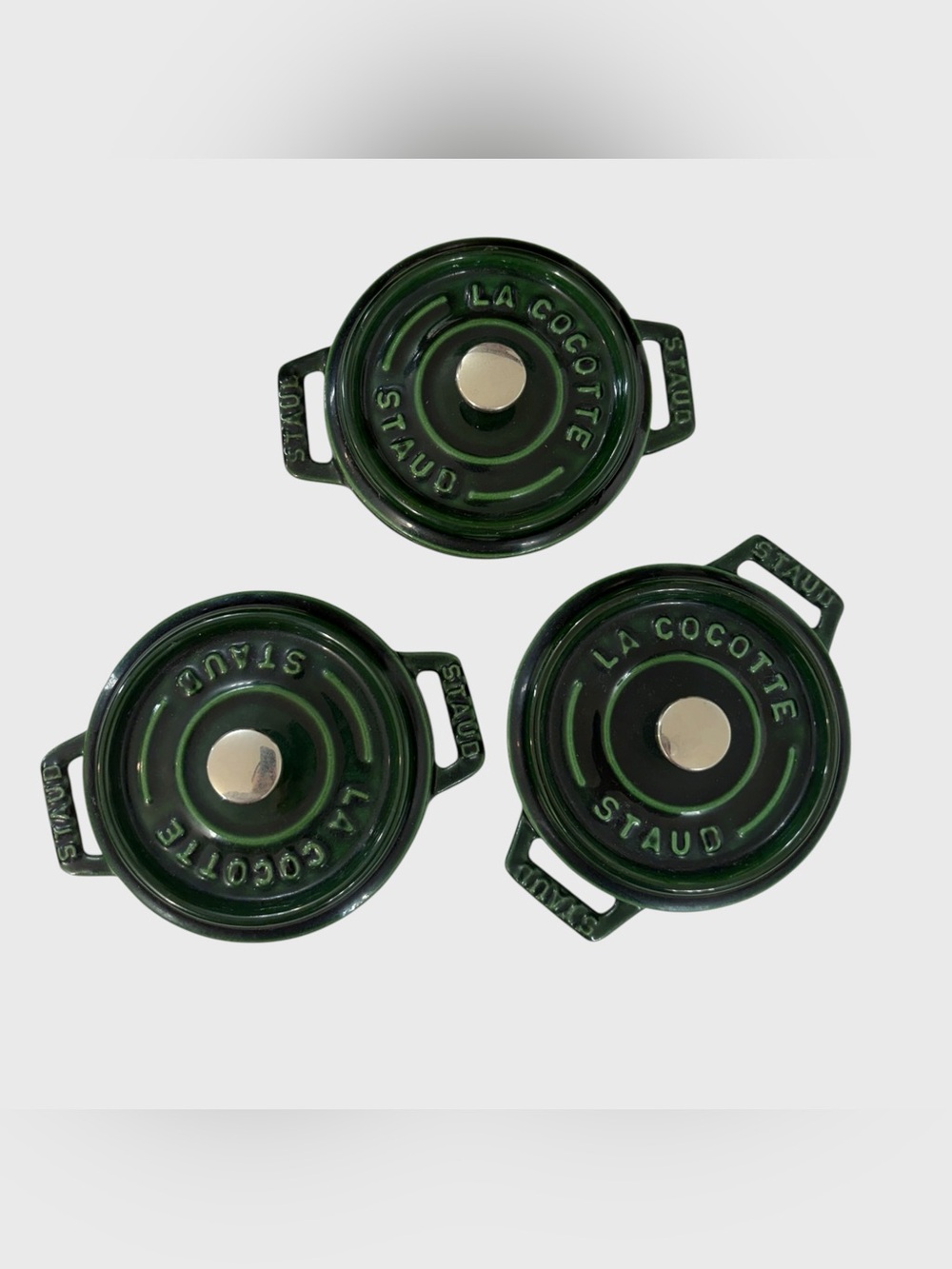 Staub set of 3 Green Enameled Cast Iron Mini Cocotte 1/4-Qt.